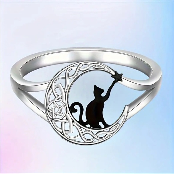Jewelry - Black Cat Ring (White Gold Plated)